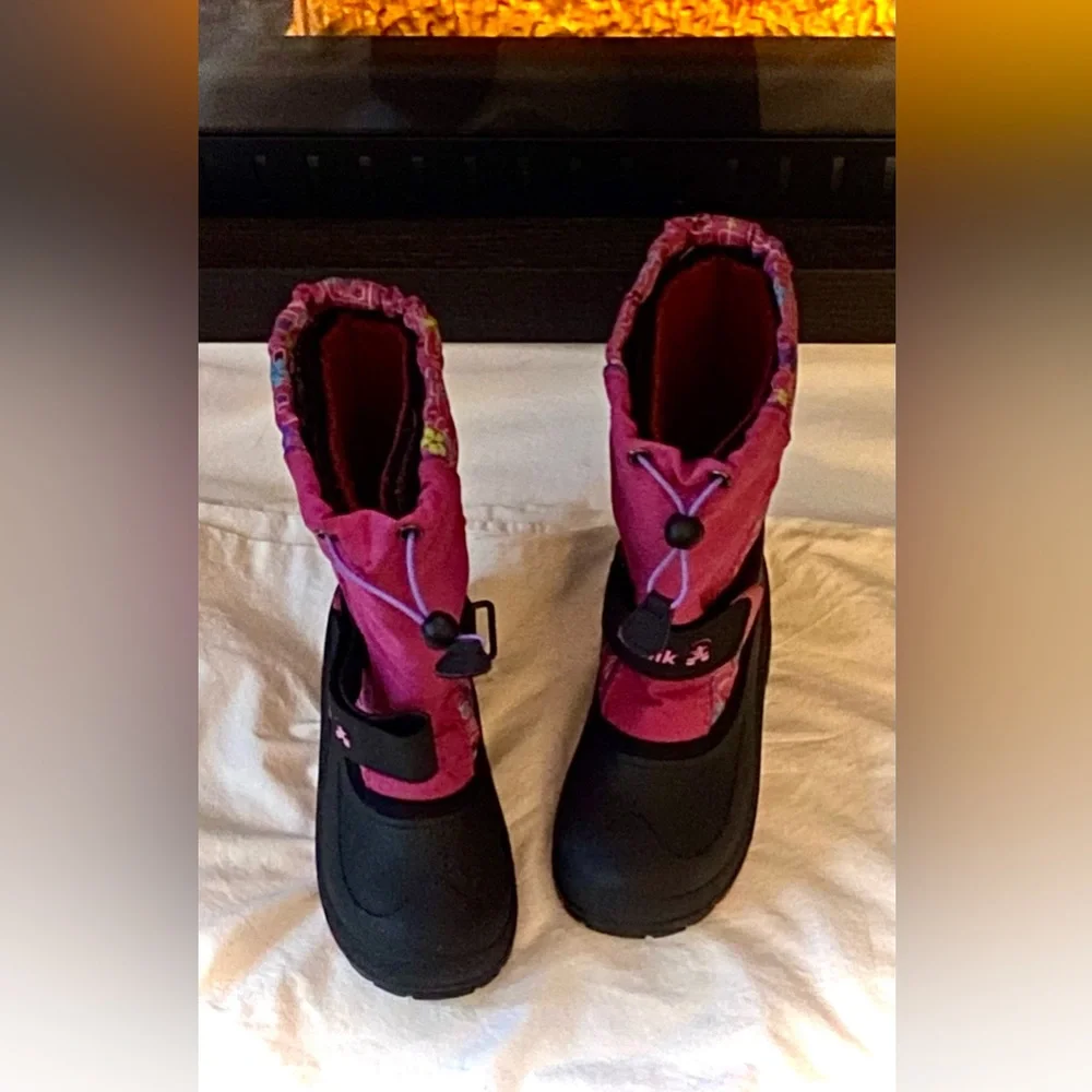 VGUC Kamik Sz-1 Grade School Kids-Fun Pink/Black Snow Boots, Gently Worn, Unisex